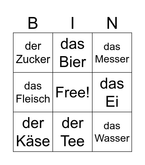 Essen und Trinken - K1 Bingo Card