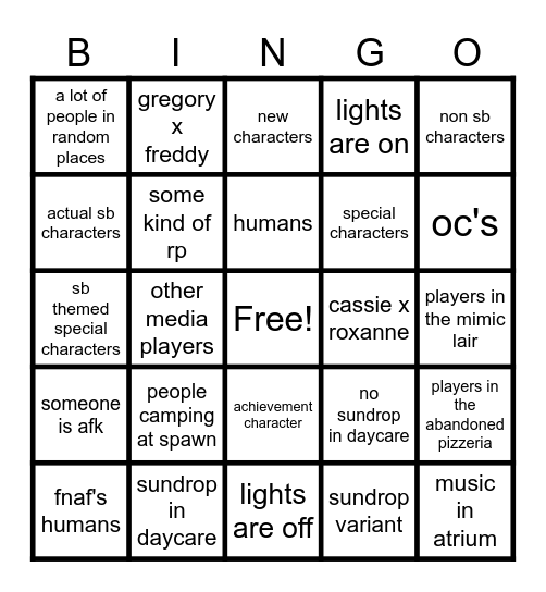 tprr fnaf sb bingo Card