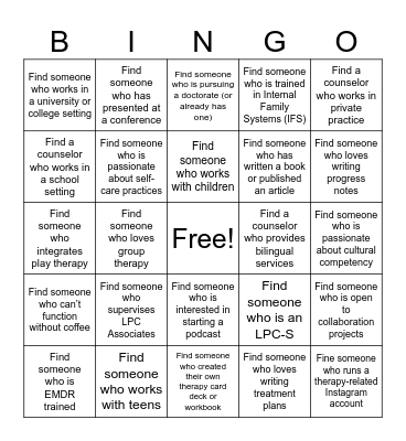 Counselor Networking BINGO Card