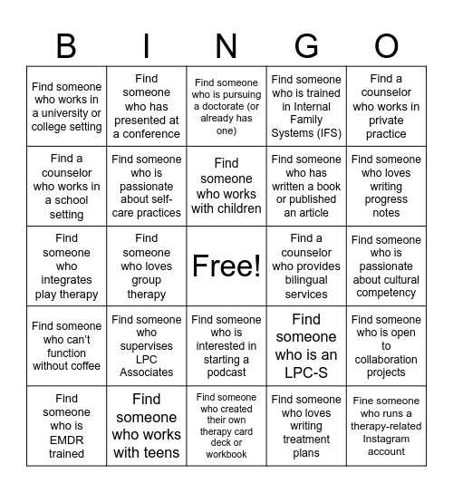Counselor Networking BINGO Card
