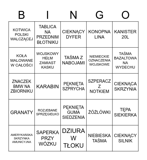 Zaprzęgowe Bingo Sekcji Szkalowania Bingo Card