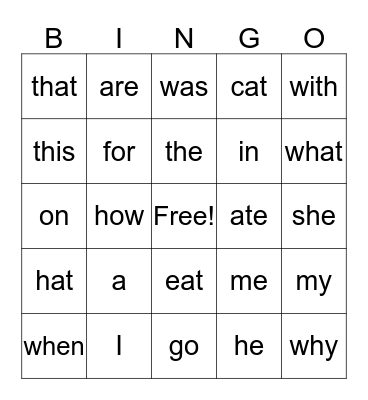 Sight Word Bingo! Bingo Card