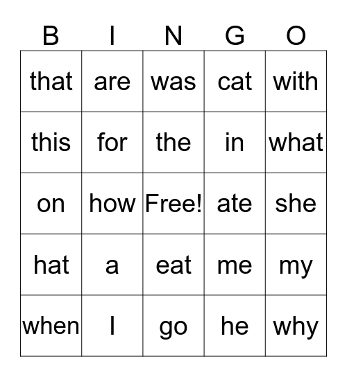 Sight Word Bingo! Bingo Card