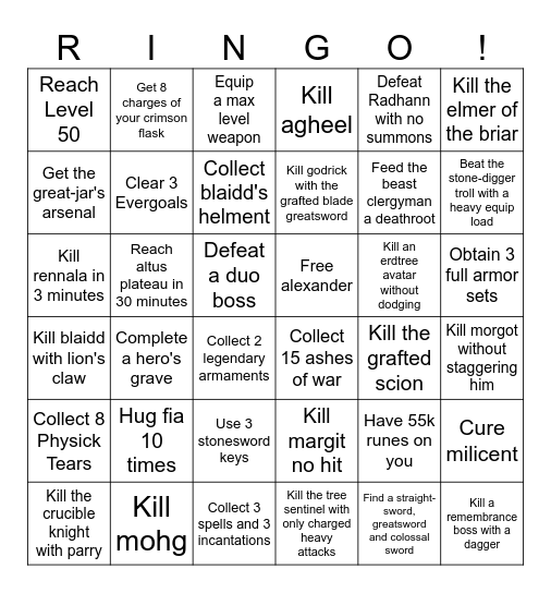 Elden Ring Bingo! Randomized Card Bingo Card