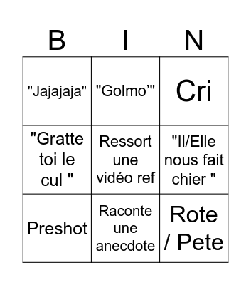 Pierre Bingo Card