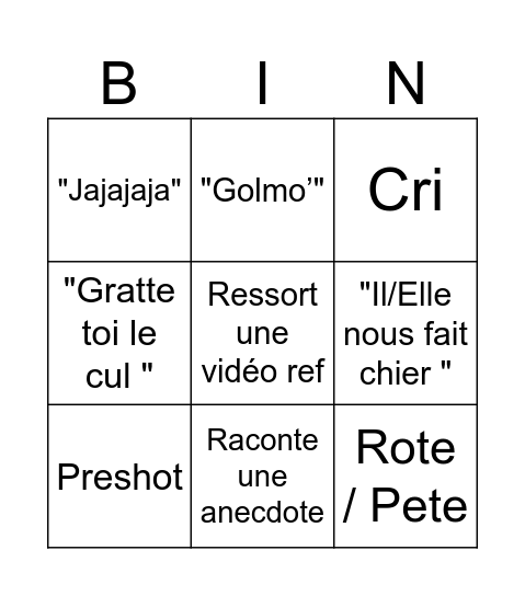 Pierre Bingo Card
