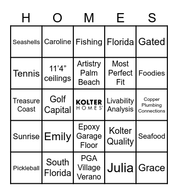 KOLTER HOMES BINGO Card