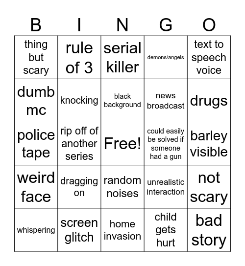 Analog Horror Bingo Card