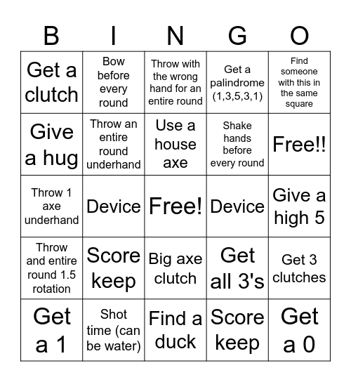 Axe Bingo Card