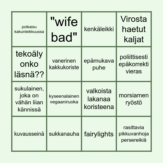 mä oon öissä töissä Bingo Card