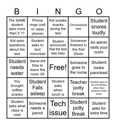 GMAS Proctoring Bingo Card