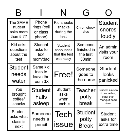 GMAS Proctoring Bingo Card