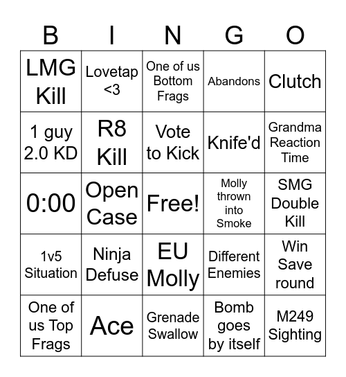 Counter Strike Bingo V1.5.2 Bingo Card