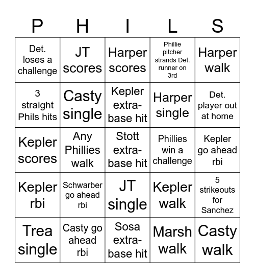 ESPN Sunday Night Phillies Bingo! Bingo Card