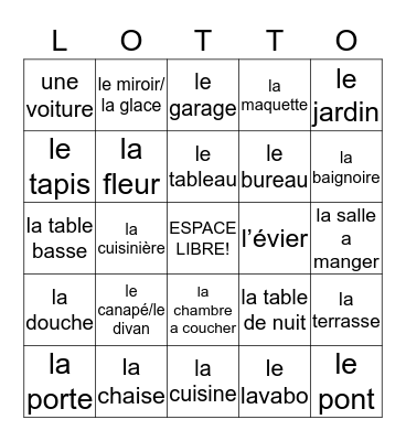 LA MAISON ET LES MEUBLES Bingo Card