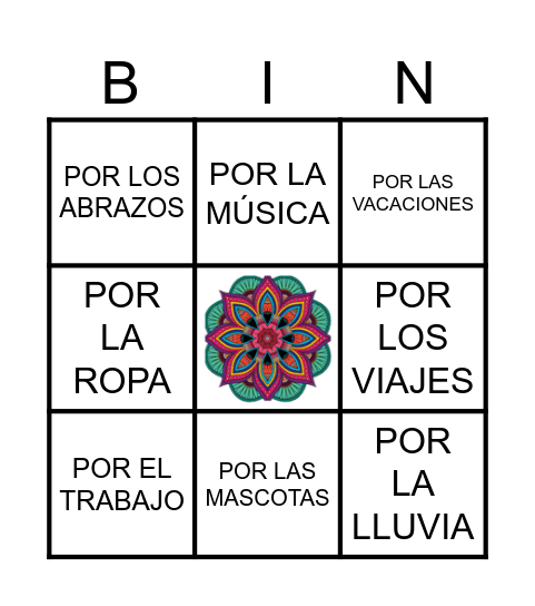 BINGO DE LA GRATITUD Bingo Card