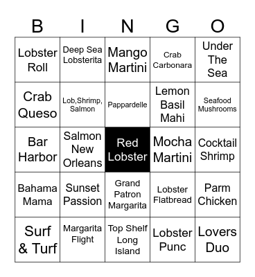 Red Lobster Bingo Card