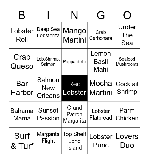 Red Lobster Bingo Card