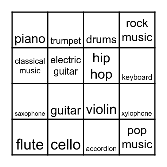 Music Bingo Card