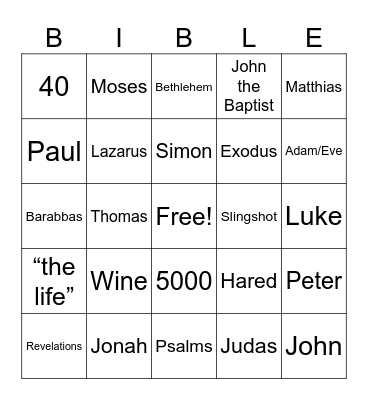 Bible Bingo Card