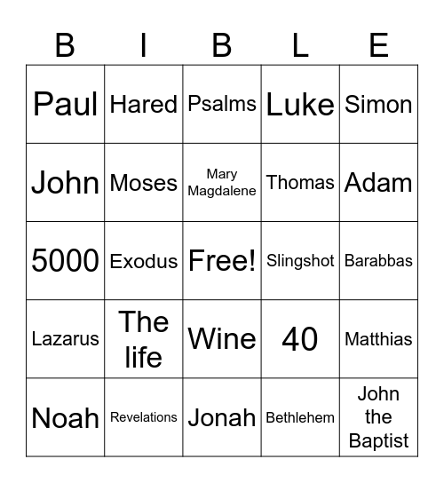 Bible Bingo Card