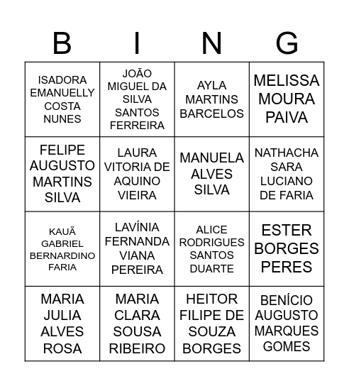 BINGO DE NOMES Bingo Card