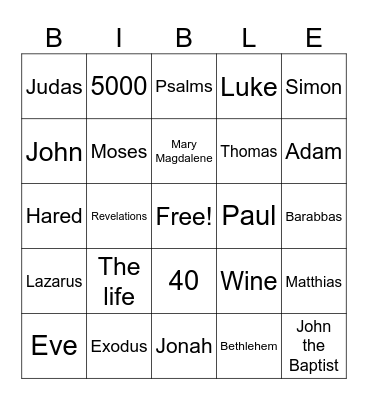 Bible Bingo Card