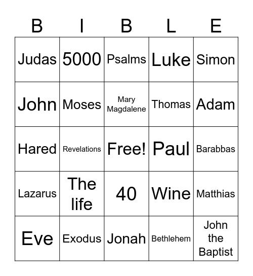 Bible Bingo Card