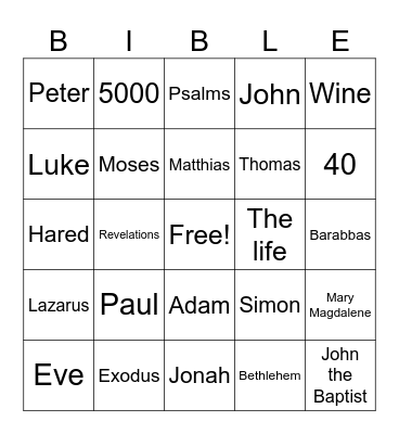Bible Bingo Card