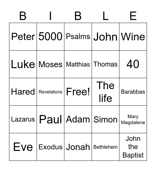 Bible Bingo Card