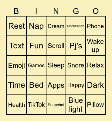 SLEEP & SCREEN TIME Bingo Card