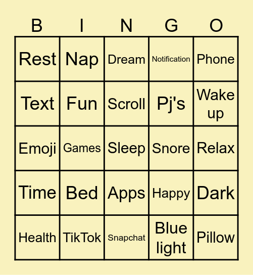 SLEEP & SCREEN TIME Bingo Card