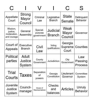SS8CG - Government and Civics Bingo Card