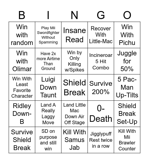Smash Bros Bingo Card