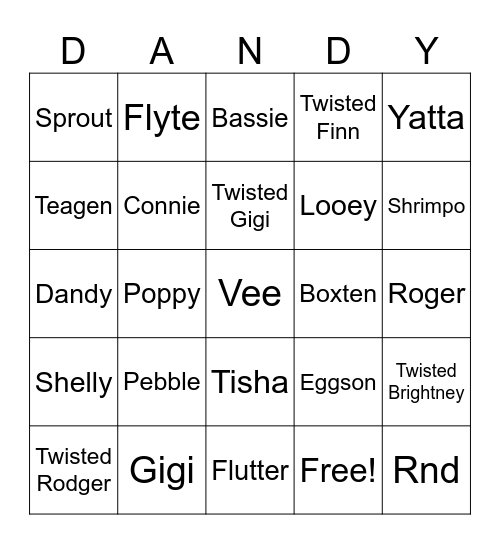 Dandy's World Bingo Card