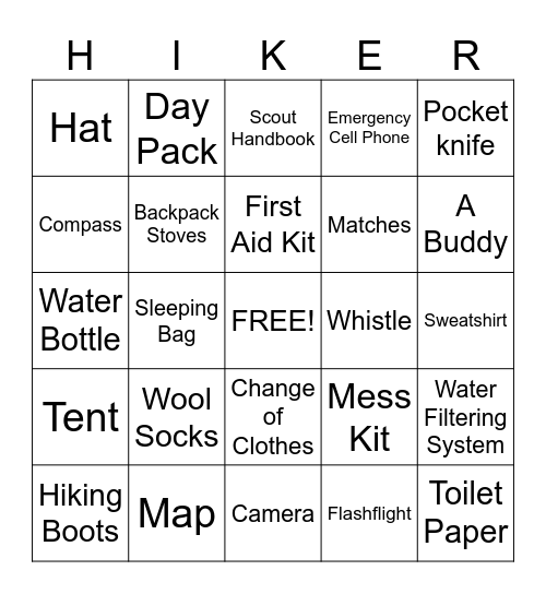 Hiking Bingo Card