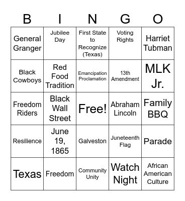 Juneteenth Bingo Card
