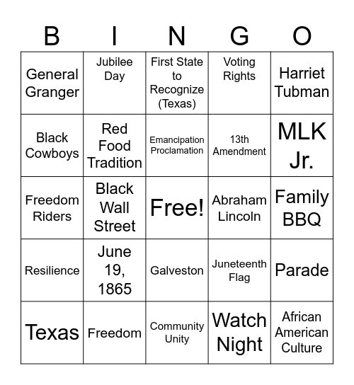 Juneteenth Bingo Card
