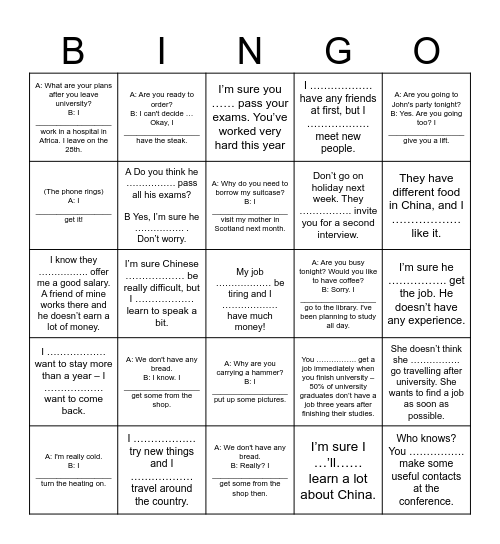 Prediction Bingo Card