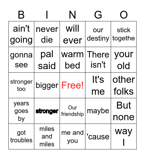 You've got a friend in me Bingo Card