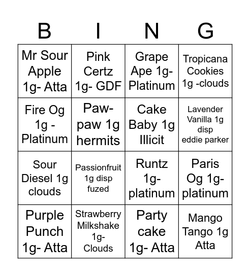 VAPES Bingo Card