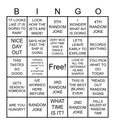MY DADS CRUSE SHIP BINGO Card
