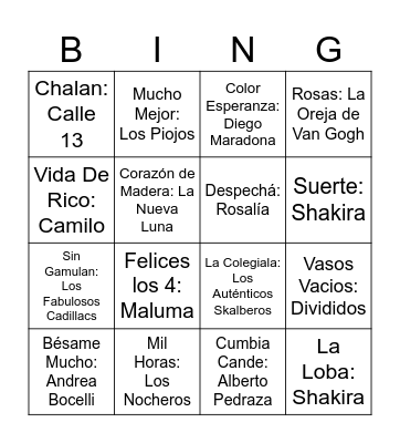 Bingo musical Bingo Card