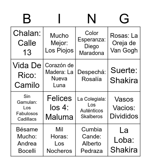 Bingo musical Bingo Card