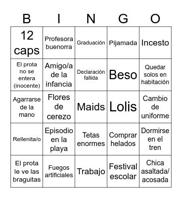 Anime Romcom Bingo Card