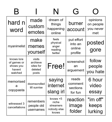 terminally online Bingo Card