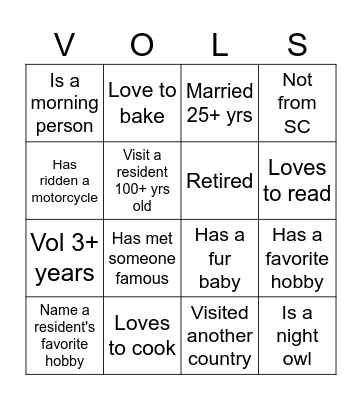 Getting to know you! Bingo Card