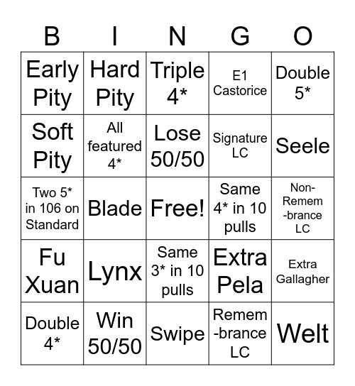 Castorice Bingo Card