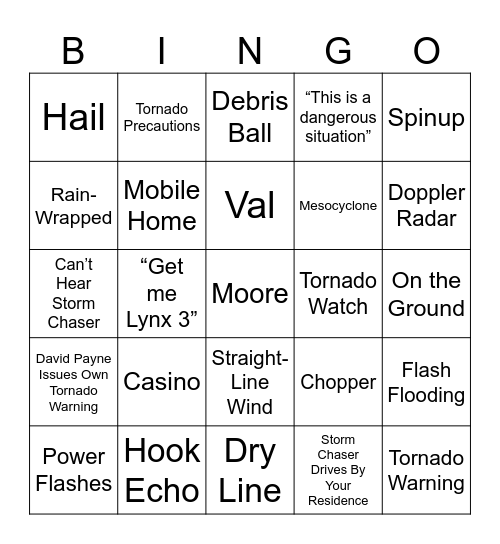 Oklahoma Tornado Bingo Card
