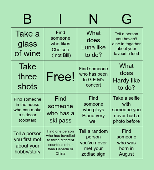 Taurus Party- no repeated answer Bingo Card